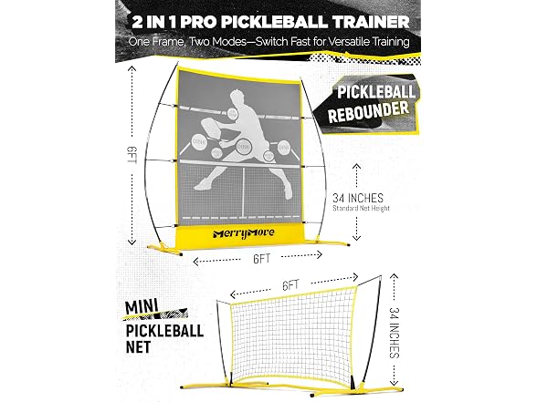 Yellow Pickleball Practice Rebounder Net