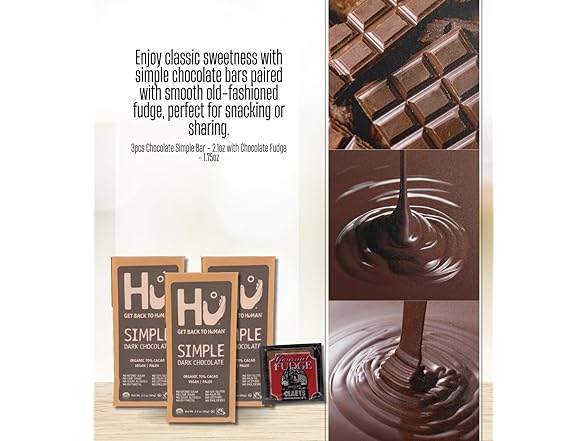 4 Item Set- Hu Choc Simple Bar 2.1 OZ & Fudge
