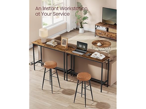 VASAGLE Narrow Long Sturdy Table w-Charging