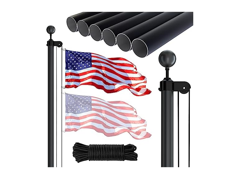 NELXINJO 25FT 25FT Black flag pole(1.0mm) Black
