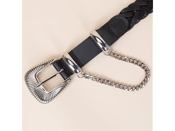 HOLMANSE Women Black Belt Western Buckle