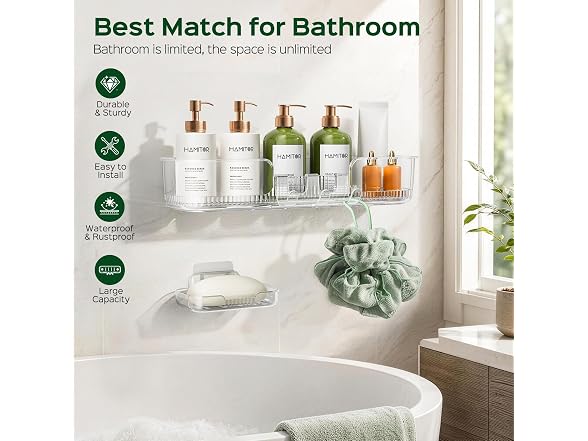 HAMITOR 2 Piece Adhesive Shower Caddy