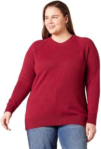 Amazon Essentials Women's Regular-Fit Soft Touch Long-Sleeve Crewneck Sweater, Dark Red, X-Large