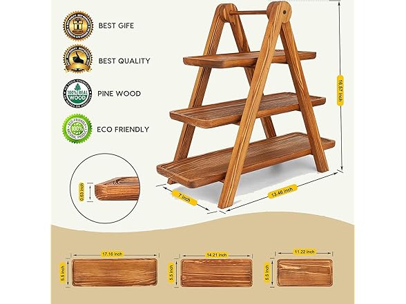 HDODA Wooden 3 Tier Serving Tray