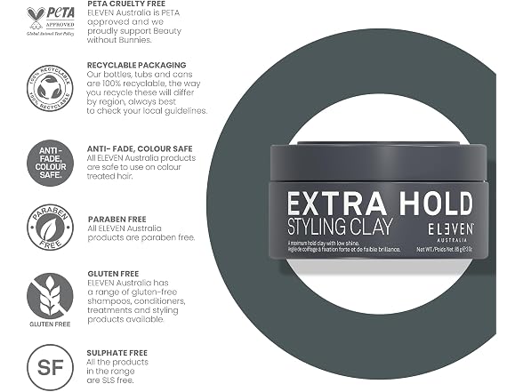 (2 Pack) Eleven Australia Extra Hold Styling Clay, 3 oz