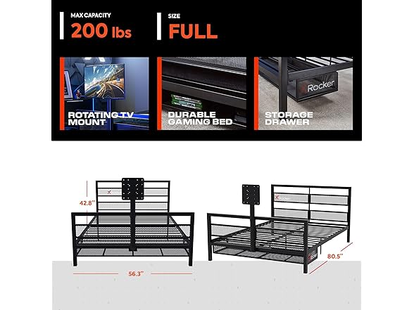 X Rocker Full Gaming Bed, Rotating TV Mount