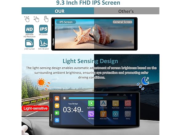9.3" Wireless CarPlay Screen w/ 4K Cam