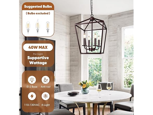 BrightHome Farmhouse Chandelier 4-Light, Bronze