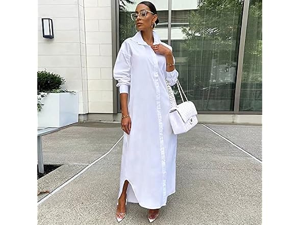 ThusFar Women (L) Button Down Tshirt Slit Dress