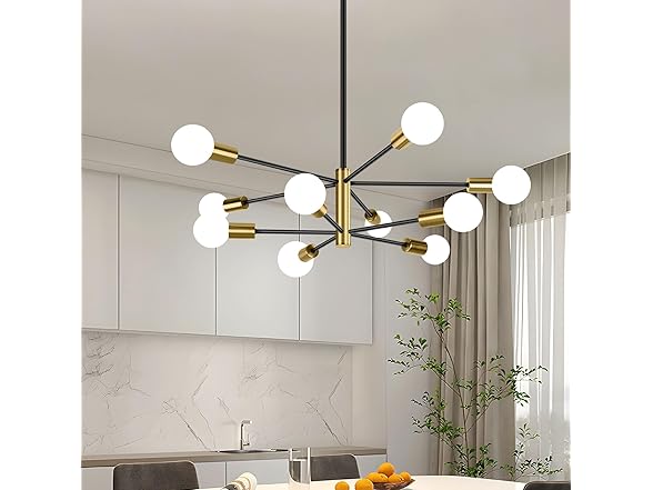 BesLowe 10-Light Modern Sputnik Chandelier, Black & Gold