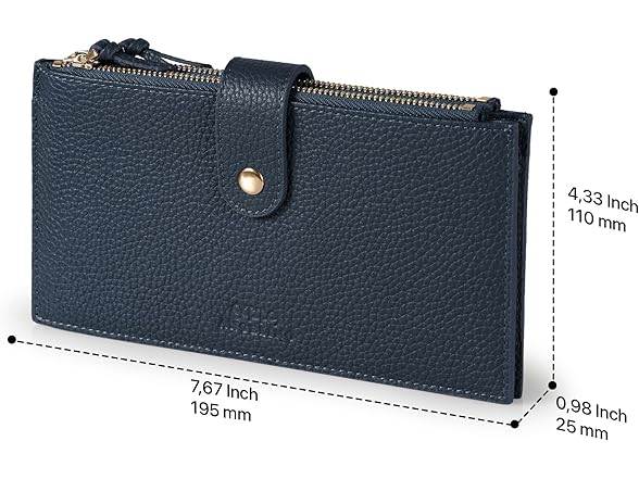 Leather Bifold Wallet Navy Blue RFID