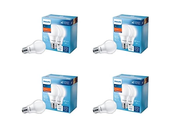 Philips LED Frosted Non-Dimmable A19 Light Bulb 8Pk