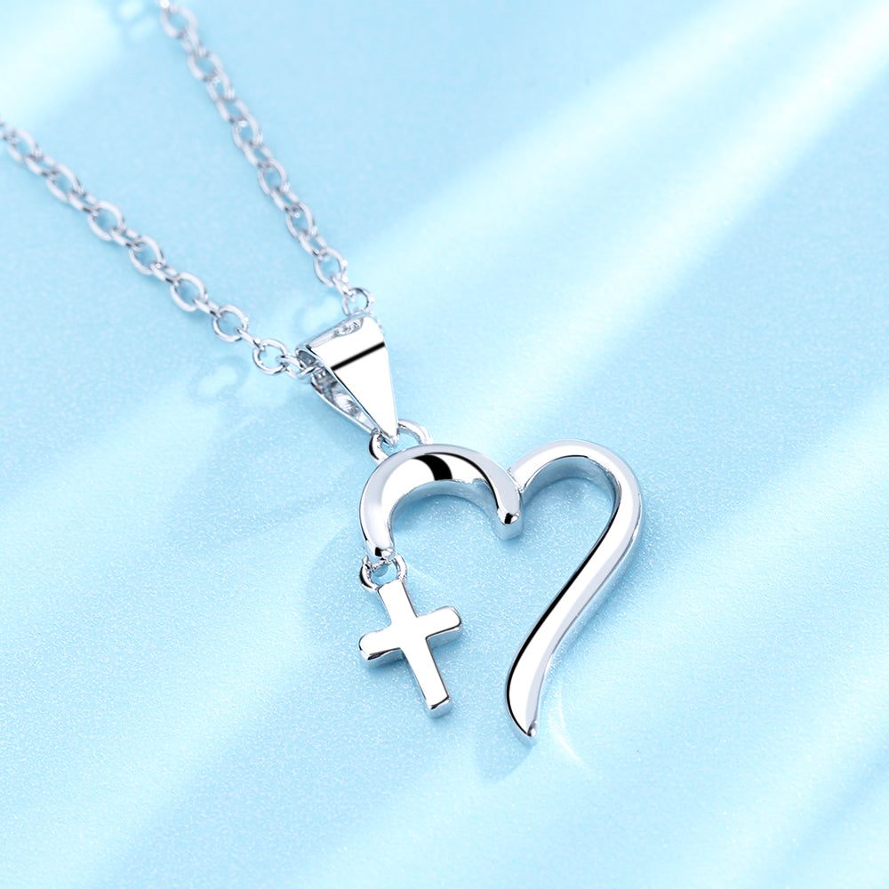 Cross and Heart Pendant Necklace - Gallery 6