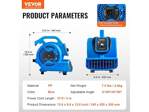 VEVOR Floor Blower, 1360 RPM 600 CFM