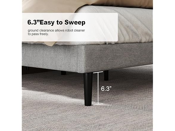 Bed Frame, Fabric Upholstered Headboard