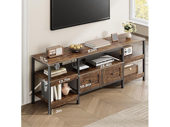 Industrial TV Stand with 2 Drawers Fits TVs up to 75in