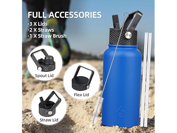 BJPKPK 32oz Insulated Water Bottle with Straw Lid