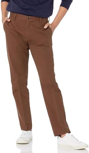 Amazon Essentials Men's Slim-Fit Wrinkle-Resistant Flat-Front Chino Pant, Brown, 34W x 31L