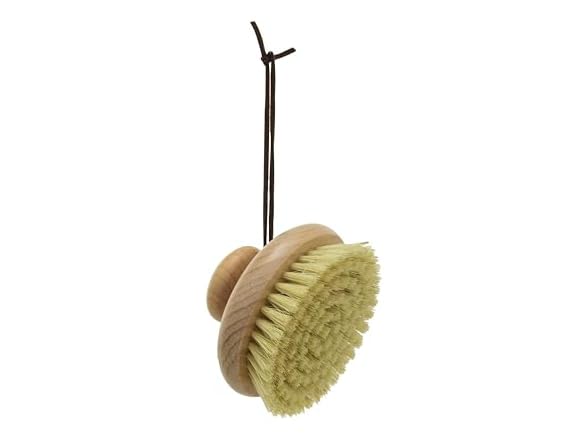 Creative Co-Op Beech Wood Body Brush with Round Handle and Leather Tie, Natural