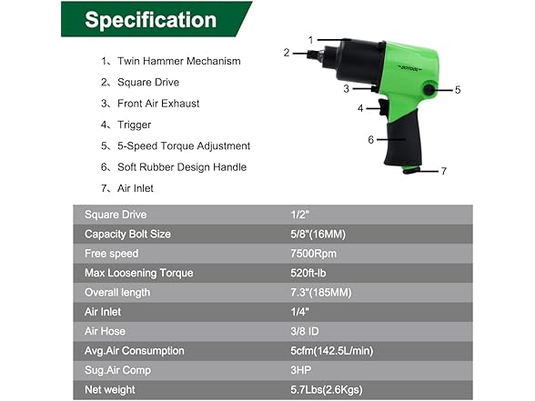 Dotool Air Impact Wrench 1/2 Inch