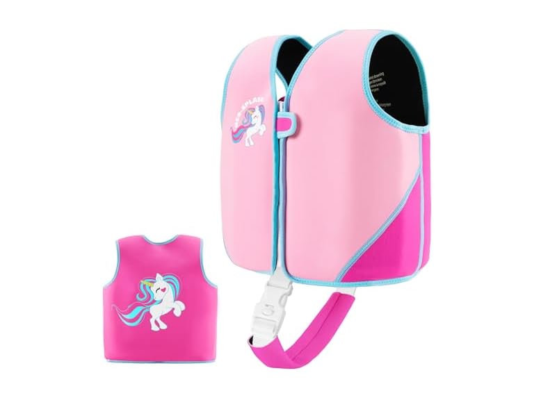 Kids Swim Vest Neoprene Swimming Aid with Adjustable Safety Strap for Age 1-3 and 3-6 (220-Pink, 1-3)