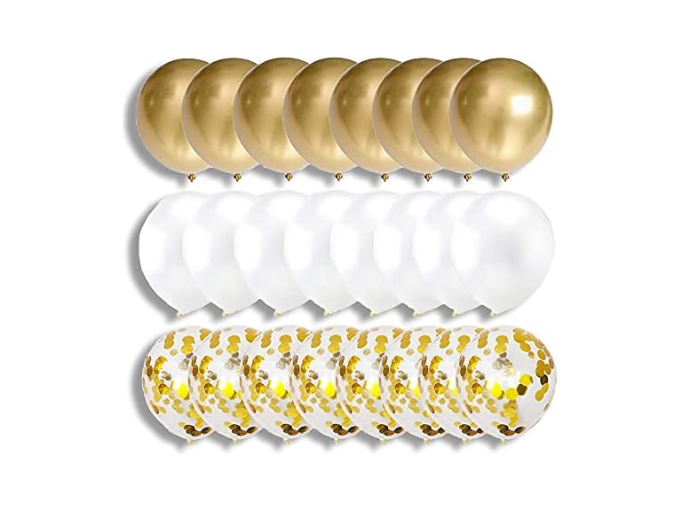 50 Pieces Gold, White and Gold Confetti Balloons