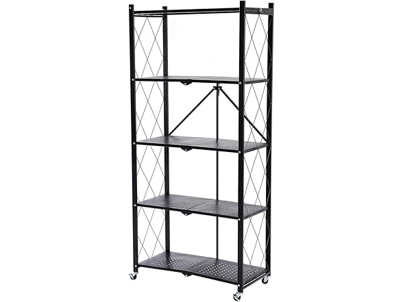 J&V TEXTILES Foldable Storage Shelf with Wheels, 5 Tier - Gallery 7