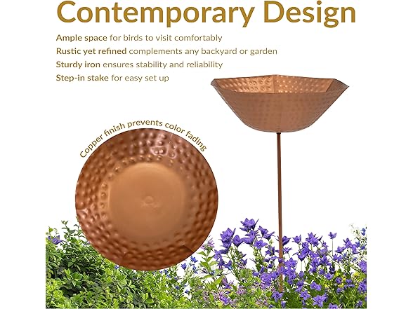 Sunnydaze Hammered Copper Bird Bath