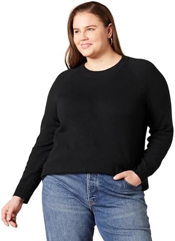 Amazon Essentials Women's Regular-Fit Soft Touch Long-Sleeve Crewneck Sweater, Black, Small