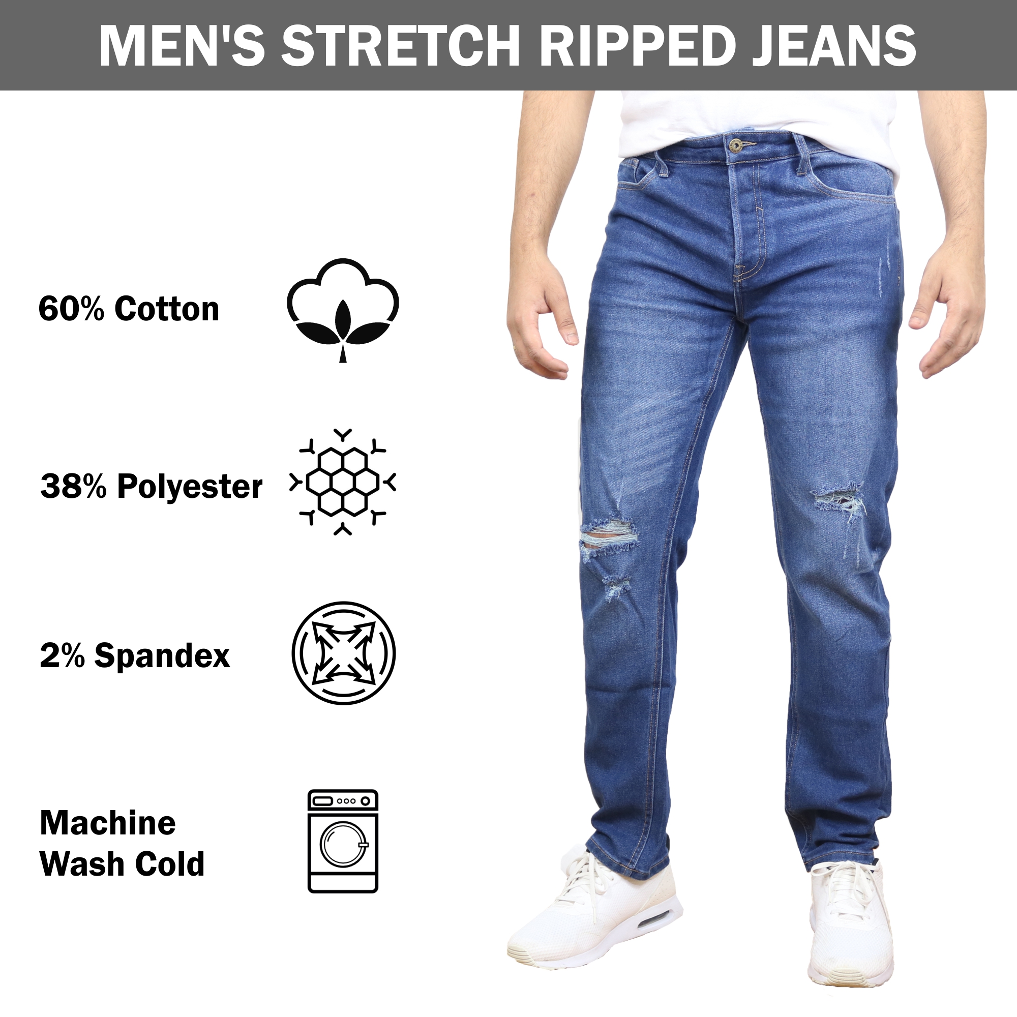 2Pk Asst Mens Stretch Ripped Jeans - Gallery 10