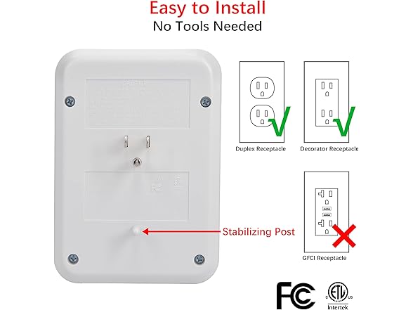 Clear Power 6-Outlet 600 Joule Wall-tap w/2-port USB-A Charger & Nightlight