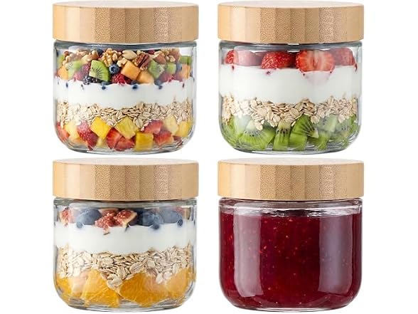 Vtopmart 4 Pack 10oz Glass Oats W/ Bamboo Lids