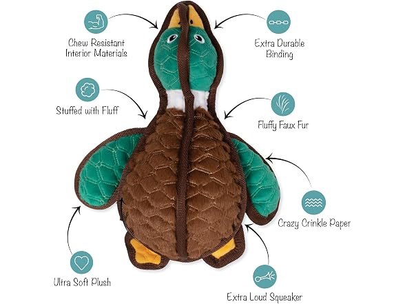 Fringe Studio Heading South Durable Plush Dog Toy, Duck