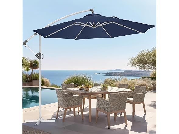Fangflower 10FT Offset Patio Umbrella, Blue