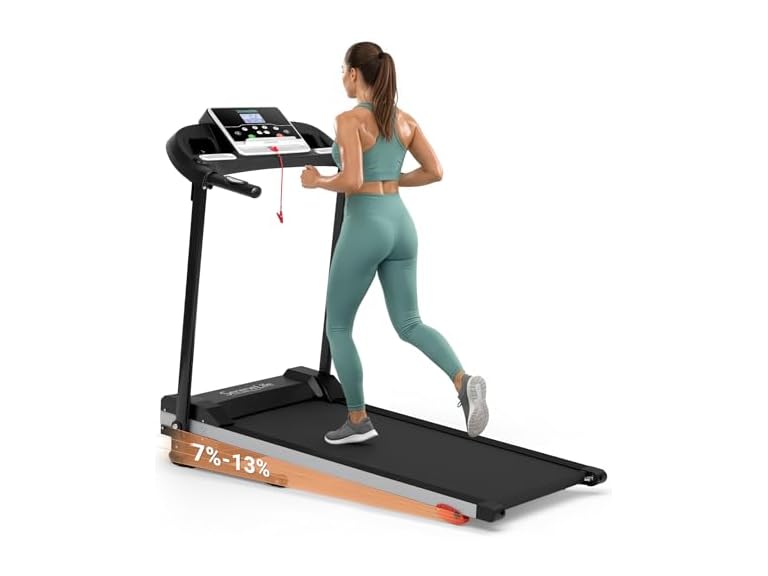 SereneLife Treadmill with Incline & Handle Bars, Black Gray