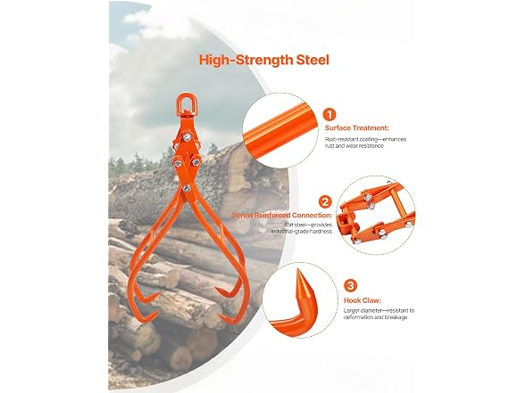 Timber Claw Hook, 28 inch 4 Claw Log Grapple for