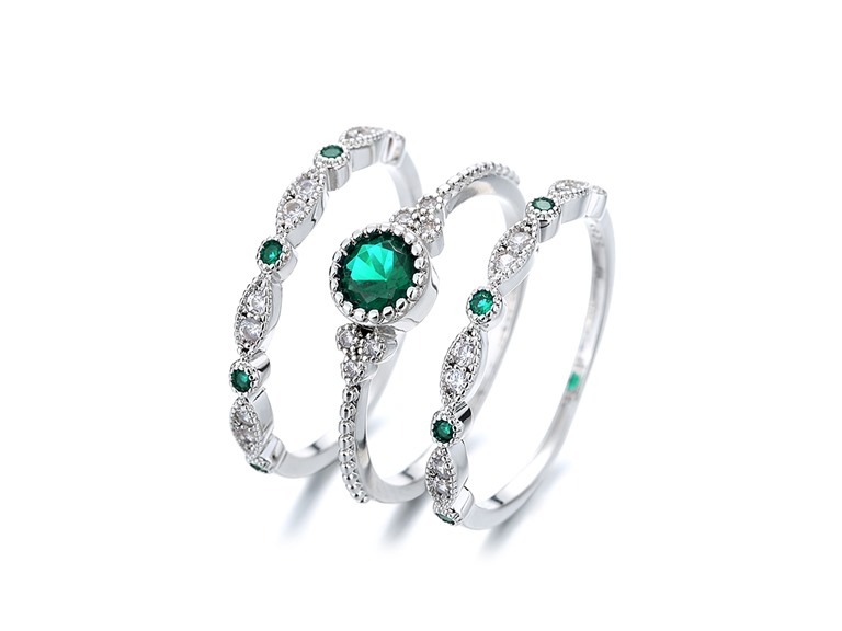 AAA IGT-DAAS-DRB7077-G-6 6 Bezel French Miligrain Ring Set Emerald