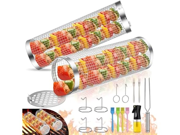 2 Pack BBQ Rolling Grill Baskets
