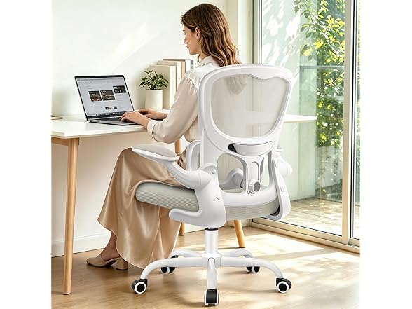 ALLGOD Ergonomic Office Chair, Breathable Mesh Ergonomic Desk Chair with Adjustable Lumbar Support, Flip-up Armrests, Computer Chairs Comfortable for Home, Office, Work, 300lbs, White, Upgrade (Open Box)