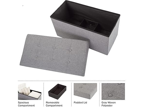 Lavish Home Folding Storage Ottoman - 30" Tufted