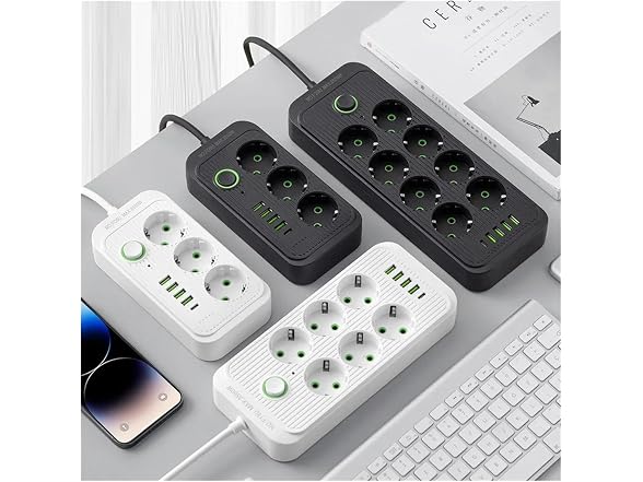 ZRATFWLJMDK CON-111 Power Strip 2M Cord, 6 Outlets 4 USB
