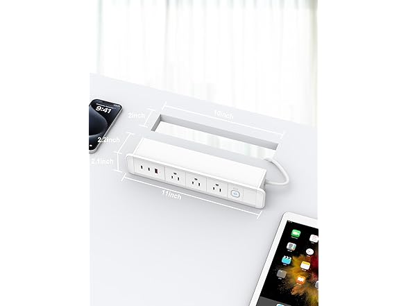 Recessed Power Strip USB C 65W Fast Charging Station