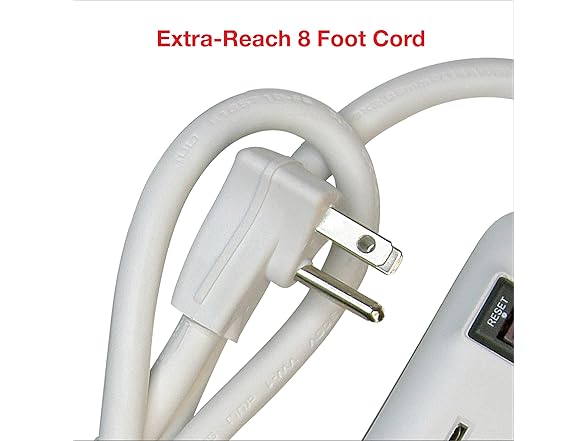 Clear Power 6 Outlet Power Strip, 8 ft