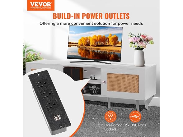Rattan TV Stand for 65 inch TV, Boho TV Stand