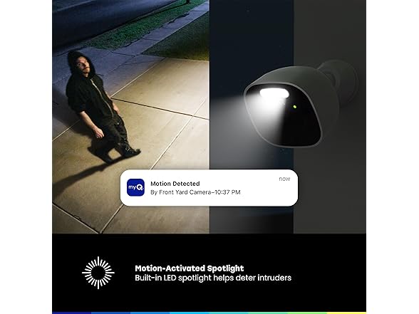 Chamberlain myQ Outdoor Battery Camera | 2K Camera, Color Night Vision, Spotlight, Motion Alerts, Live View with Two-Way Talk, Wireless, Weather-Resistant, Outdoor, White (Open Box)