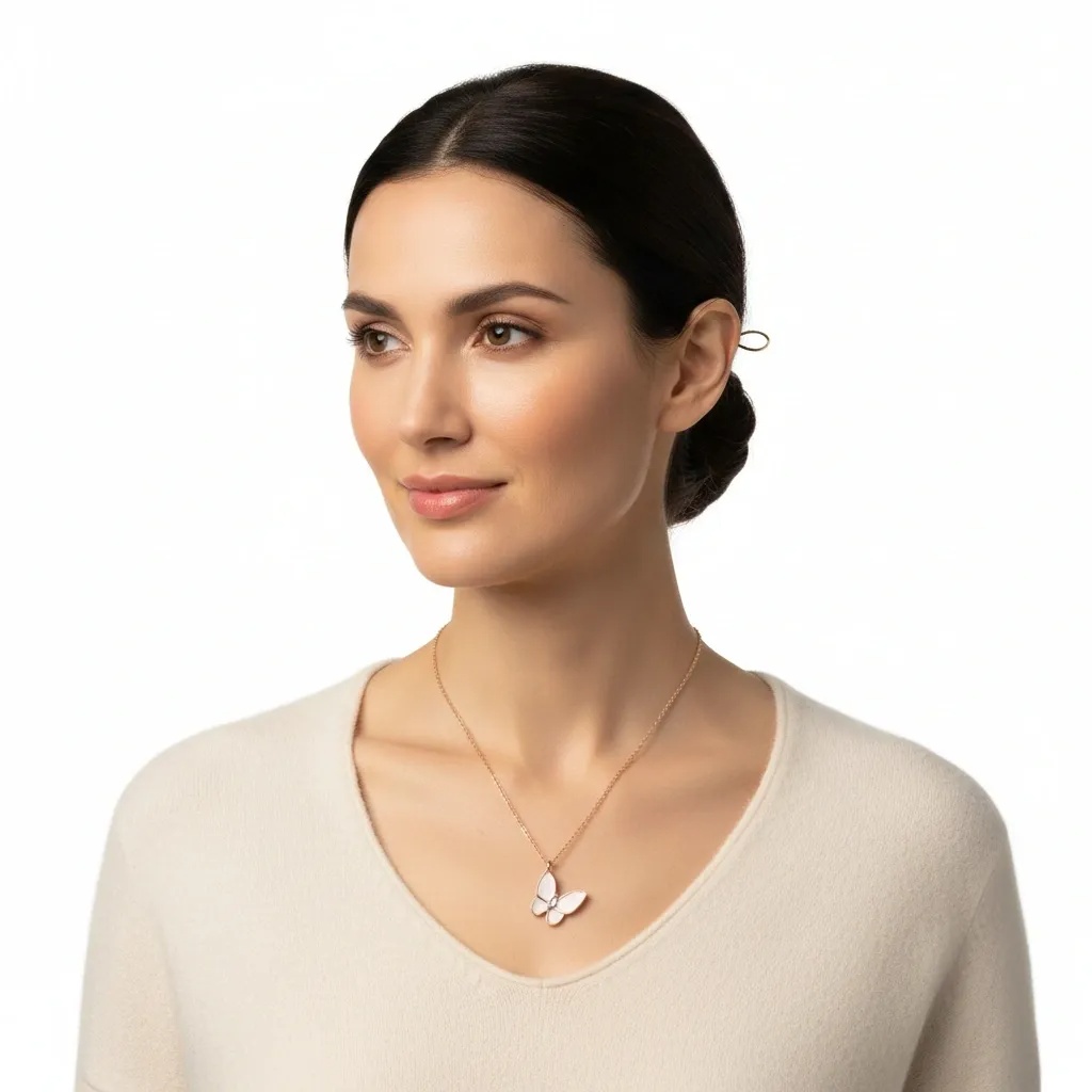 Butterfly Mother of Pearl & CZ Necklace - Gallery 6