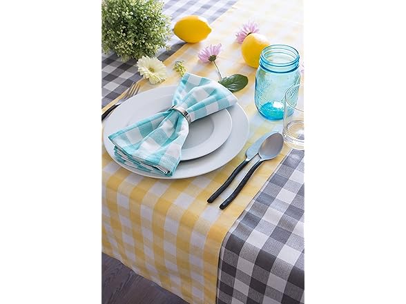 DII Checkered Cotton Table Runner 14x72" Yellow