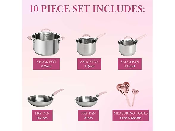 Paris Hilton Stainless Steel Pots and Pans Set 10PC