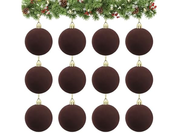 Rokkibom 12pcs brown velvet Christmas balls