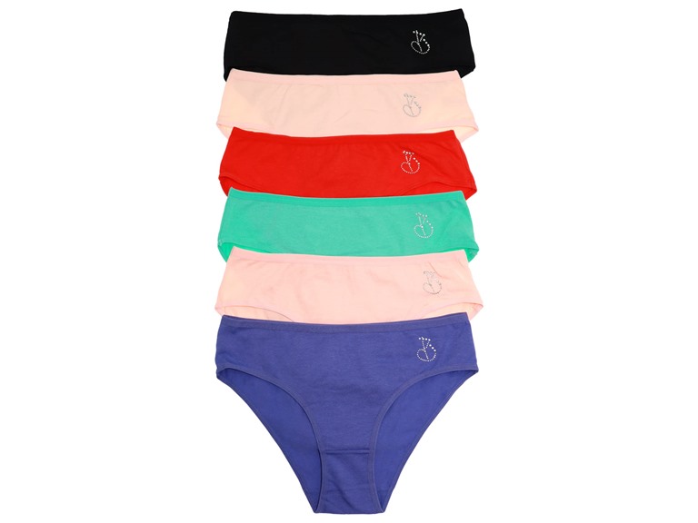 Angelina G6817_ASST_6_US Small (0-2) Angelina Cotton Bikini Panties with Rhinestone Design (6-Pack) Assorted (6 Pack)